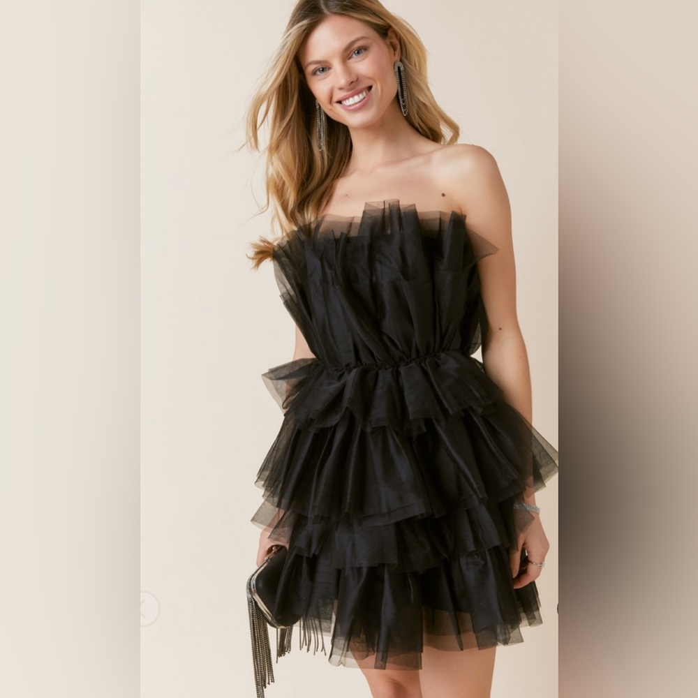 Francesca's NWT Suzie Tulle Tiered Dress - Black